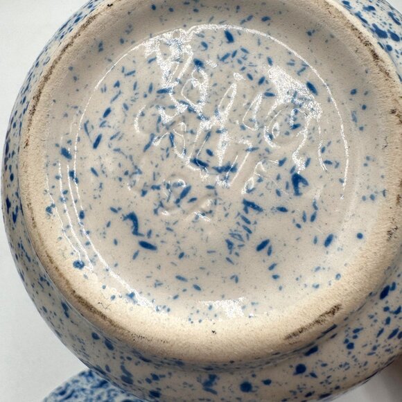 Vintage Art Pottery Blue And White Sponge Ware container with lid country Farmh - Picture 12 of 12